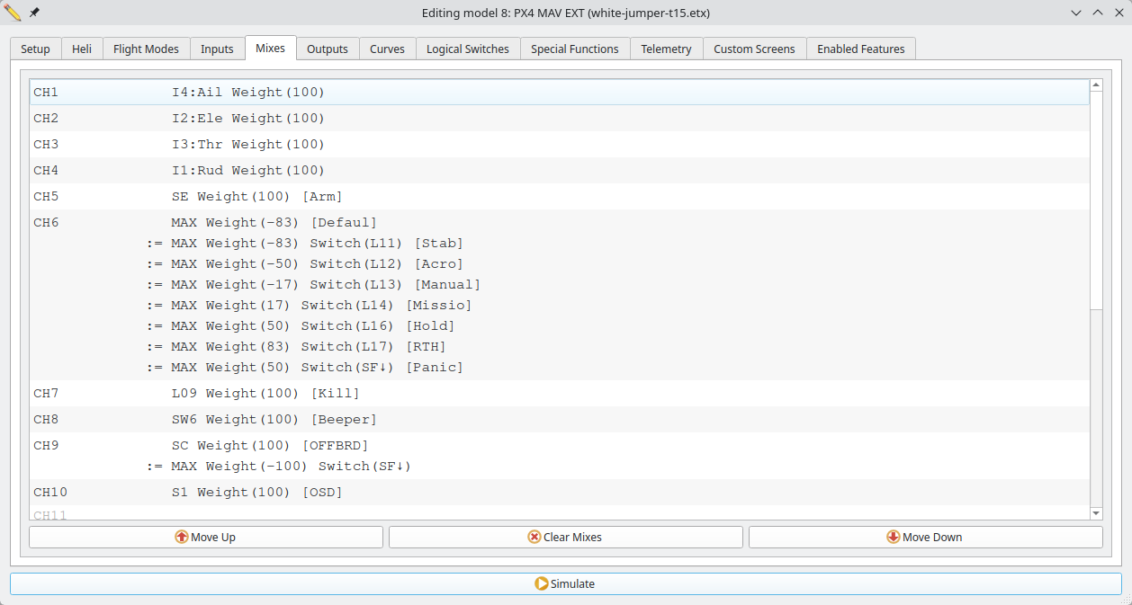 Mixes in EdgeTX Companion