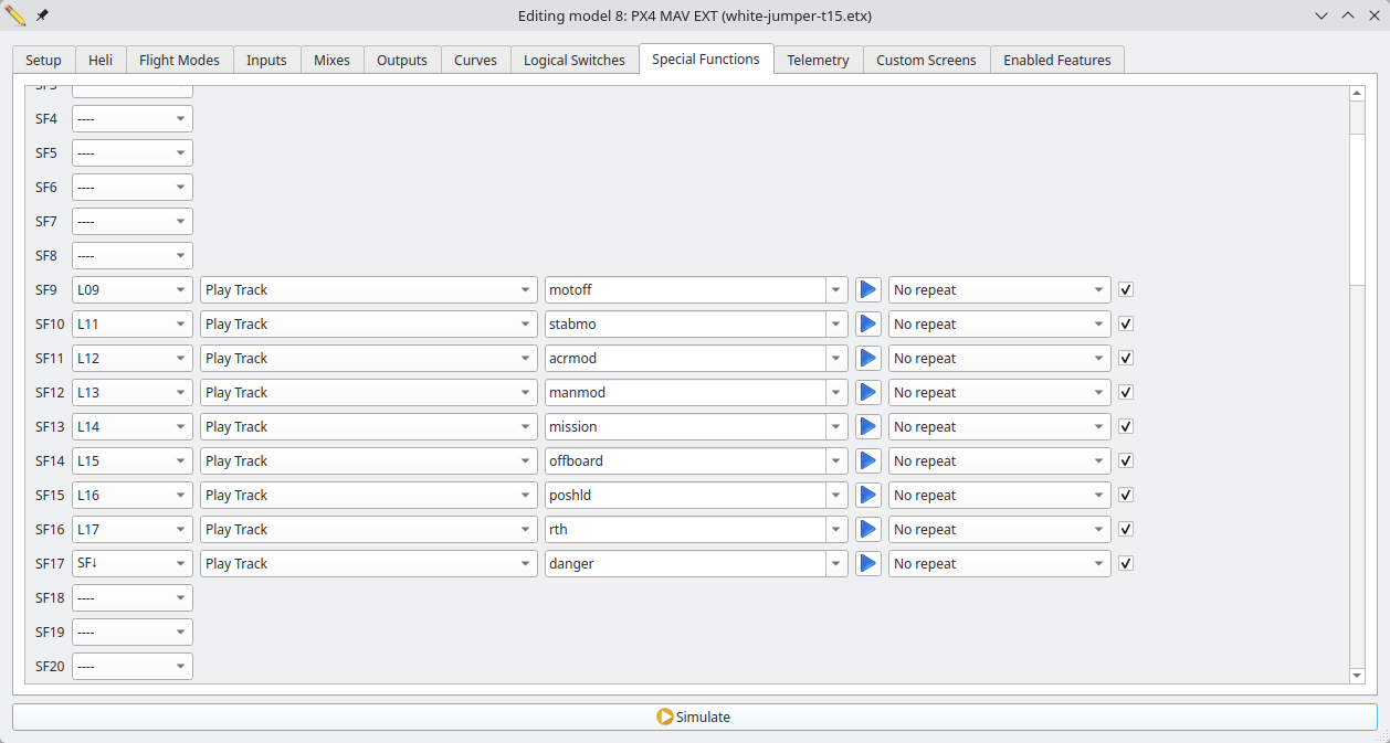 Special functions in EdgeTX Companion