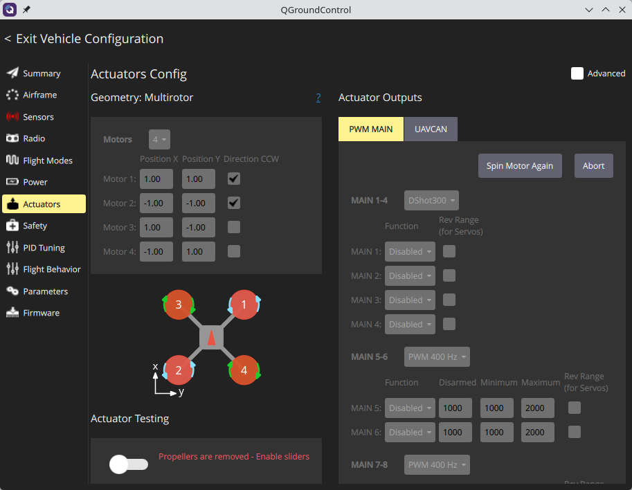 QGC Identify & Assign Motors